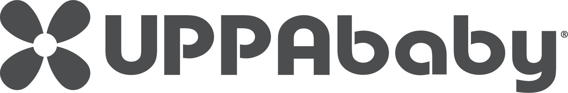 UPPAbaby logo with stylized four-petal flower and brand name in dark grey.