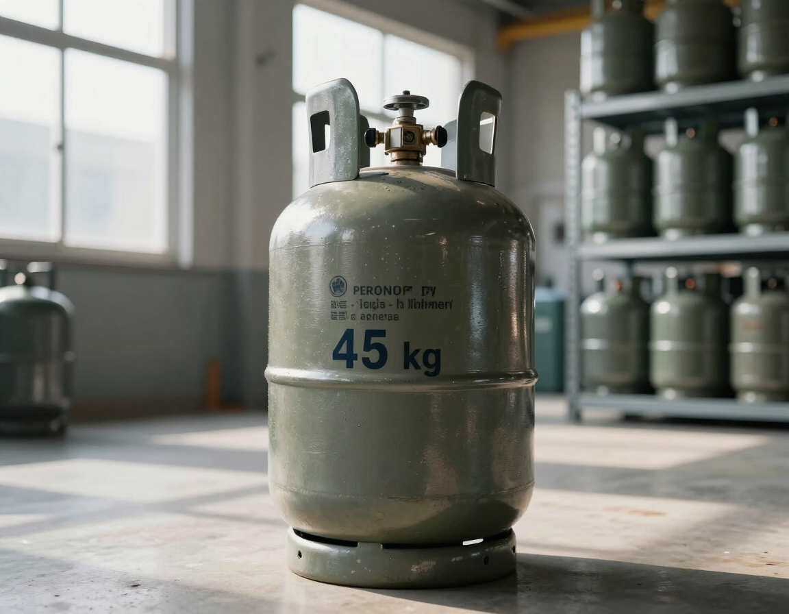 Una sola bombona de gas gris con la etiqueta 