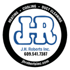 J.H. Roberts Inc. HVAC logo with blue HR monogram, heating, cooling, duct cleaning, website and phone number