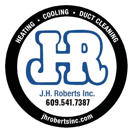 J.H. Roberts Inc. HVAC logo with blue HR monogram, heating, cooling, duct cleaning, website and phone number