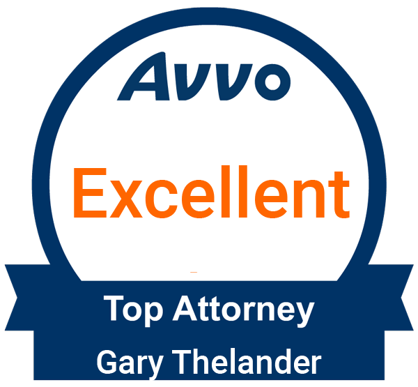 A badge that says avvo excellent top attorney gary thelander