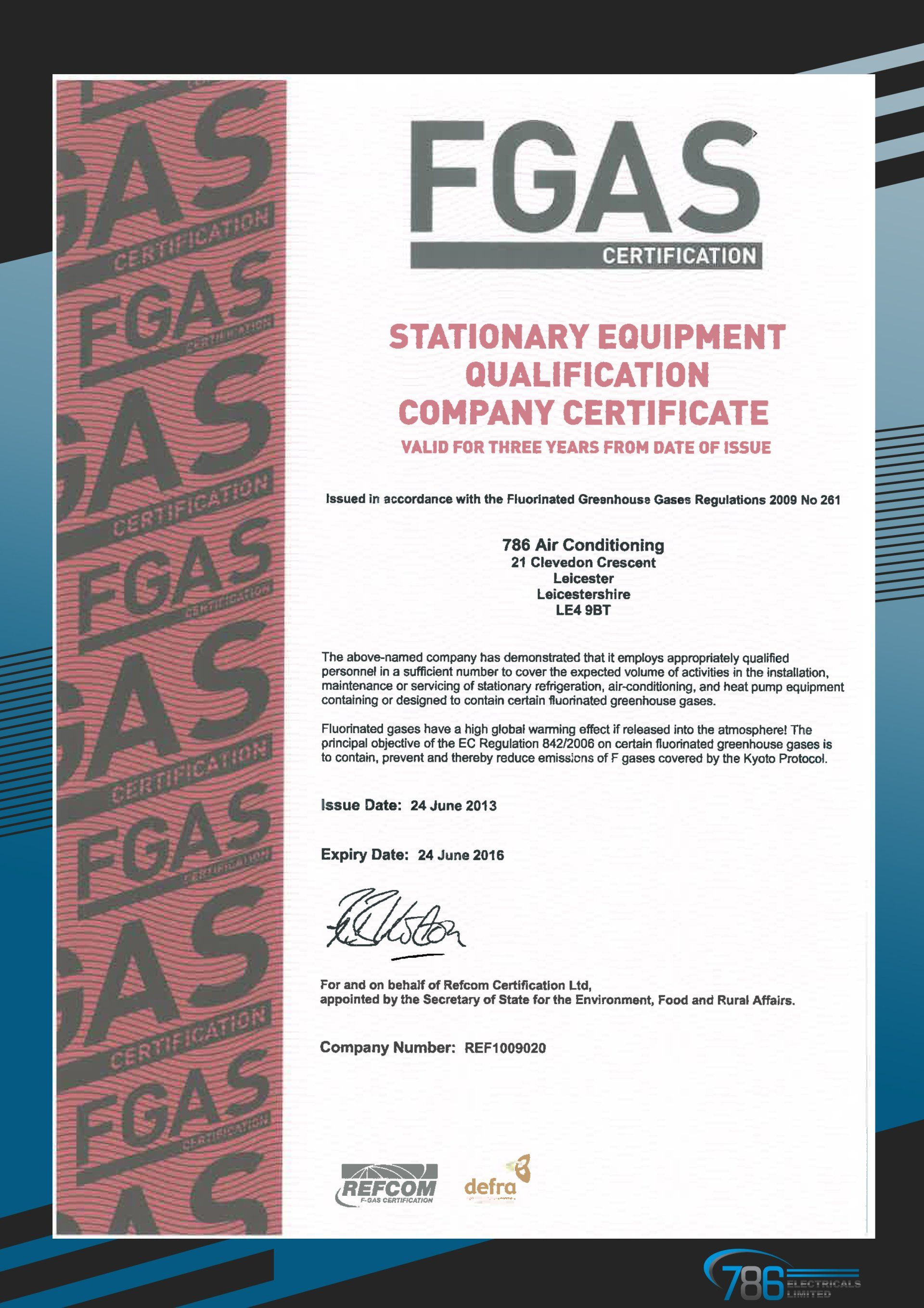 FGAS Certificate