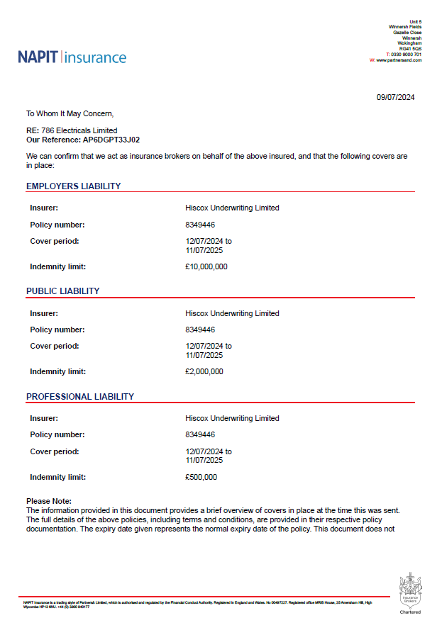 NAPIT Insurance hiscox underwriting limited