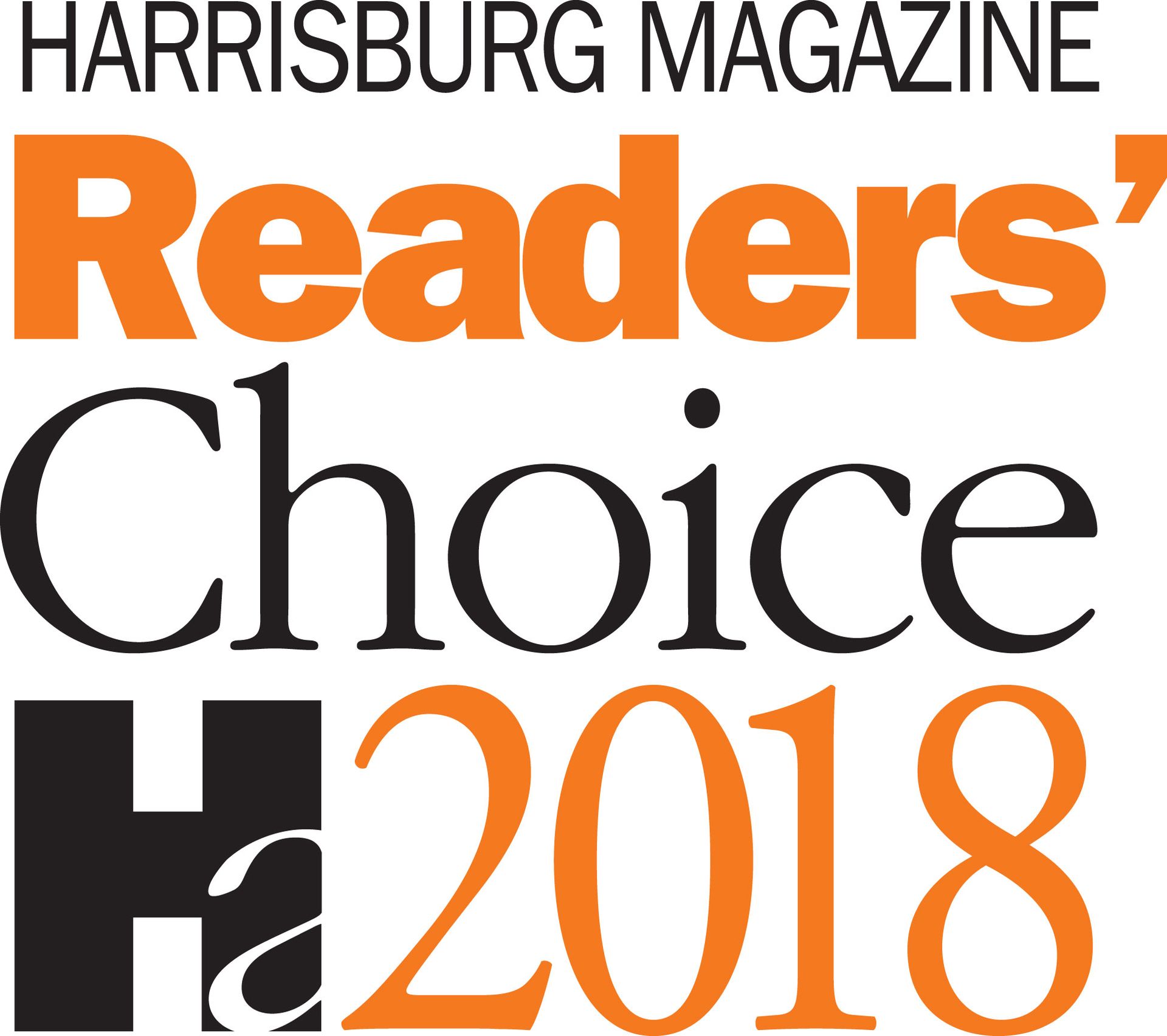 Harrisburg Magazine Readers’ Choice Ha 2018 logo in black and orange text