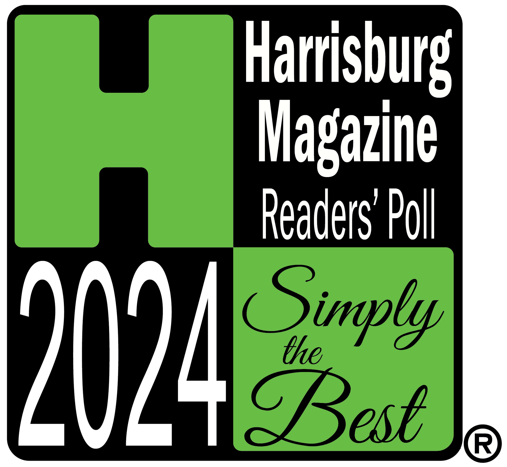 Harrisburg Magazine Readers' Poll 2024 badge with green H and