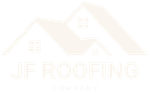 JF Roofing Company logo with stylized tan roof and house icon on a white background