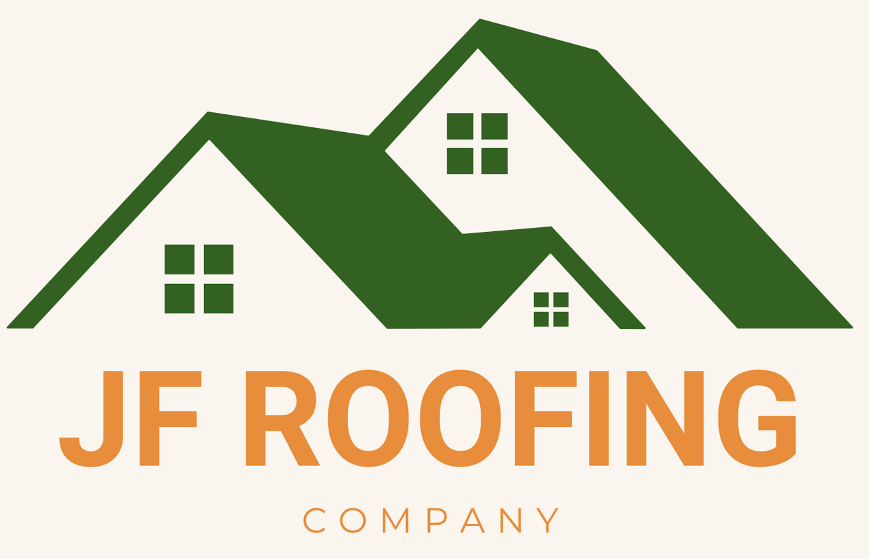 JF Roofing Company logo with green roof shapes and orange text