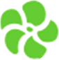 Fiore verde stilizzato con quattro petali ricurvi.