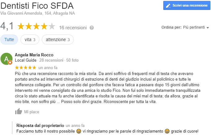 Recensione da un utente google. Recita 