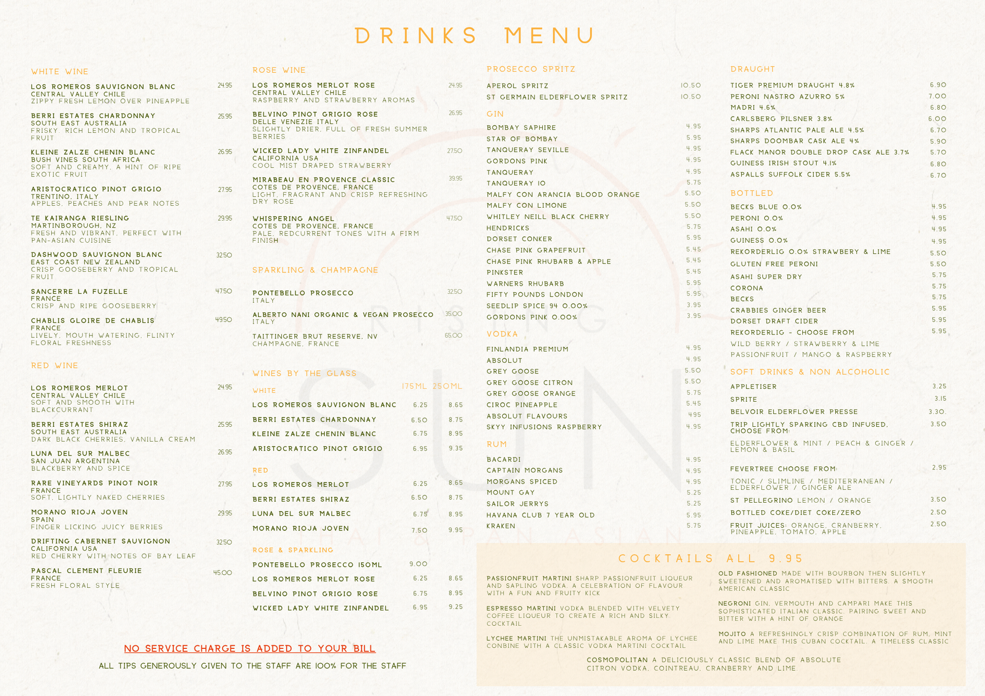 rising sun christchurch dorset drinks menu