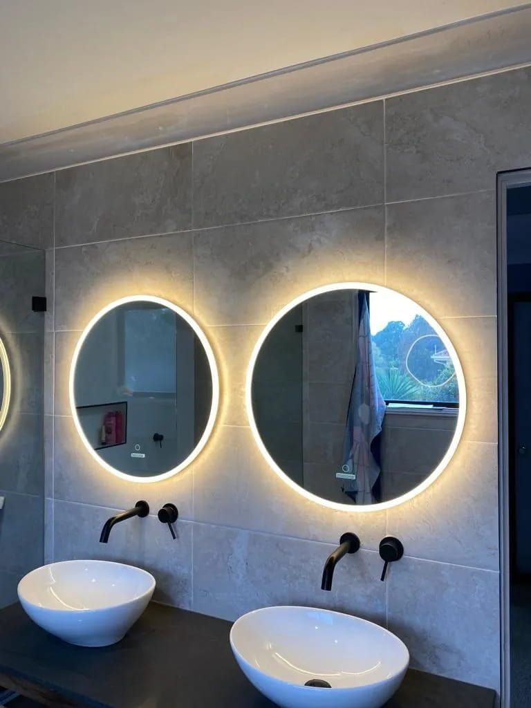 A Bathroom With Two Sinks and Two Mirrors — Cool Heat Air Conditioning in Shellharbour, NSW