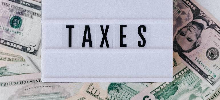 Lightbox labeled “TAXES” surrounded by U.S. dollar bills