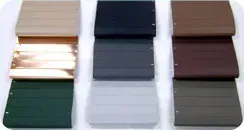 Three rows of stacked rectangular color swatches in beige, black, brown, green, gray, and maroon.