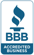 A blue bbb accredited business logo on a white background.