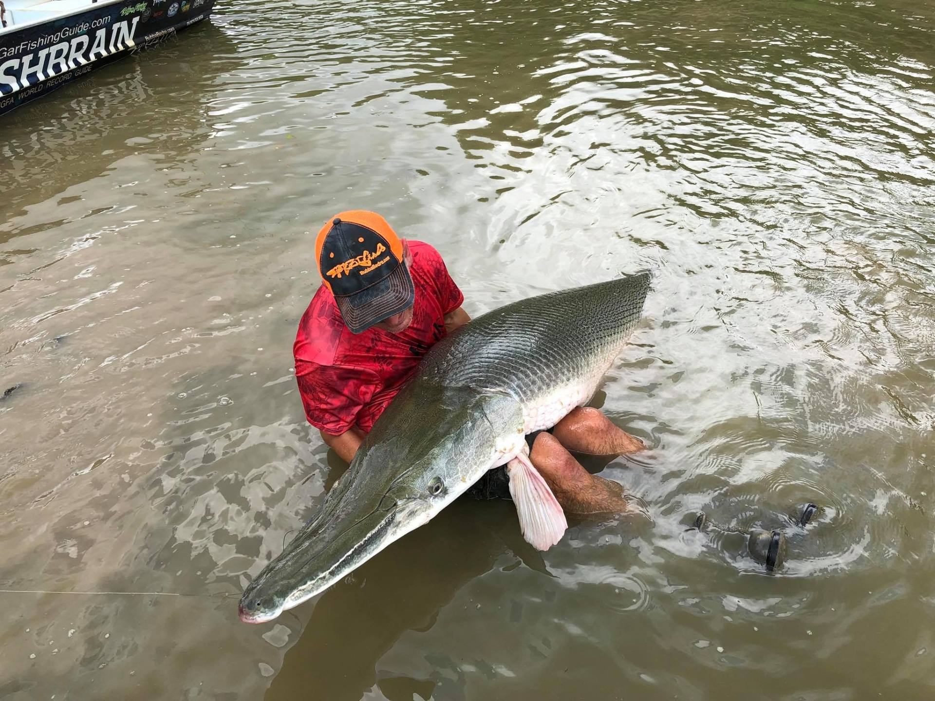 Trophy alligator gar over 200 pounds caught on the Trinity River by Garzilla Guide Service