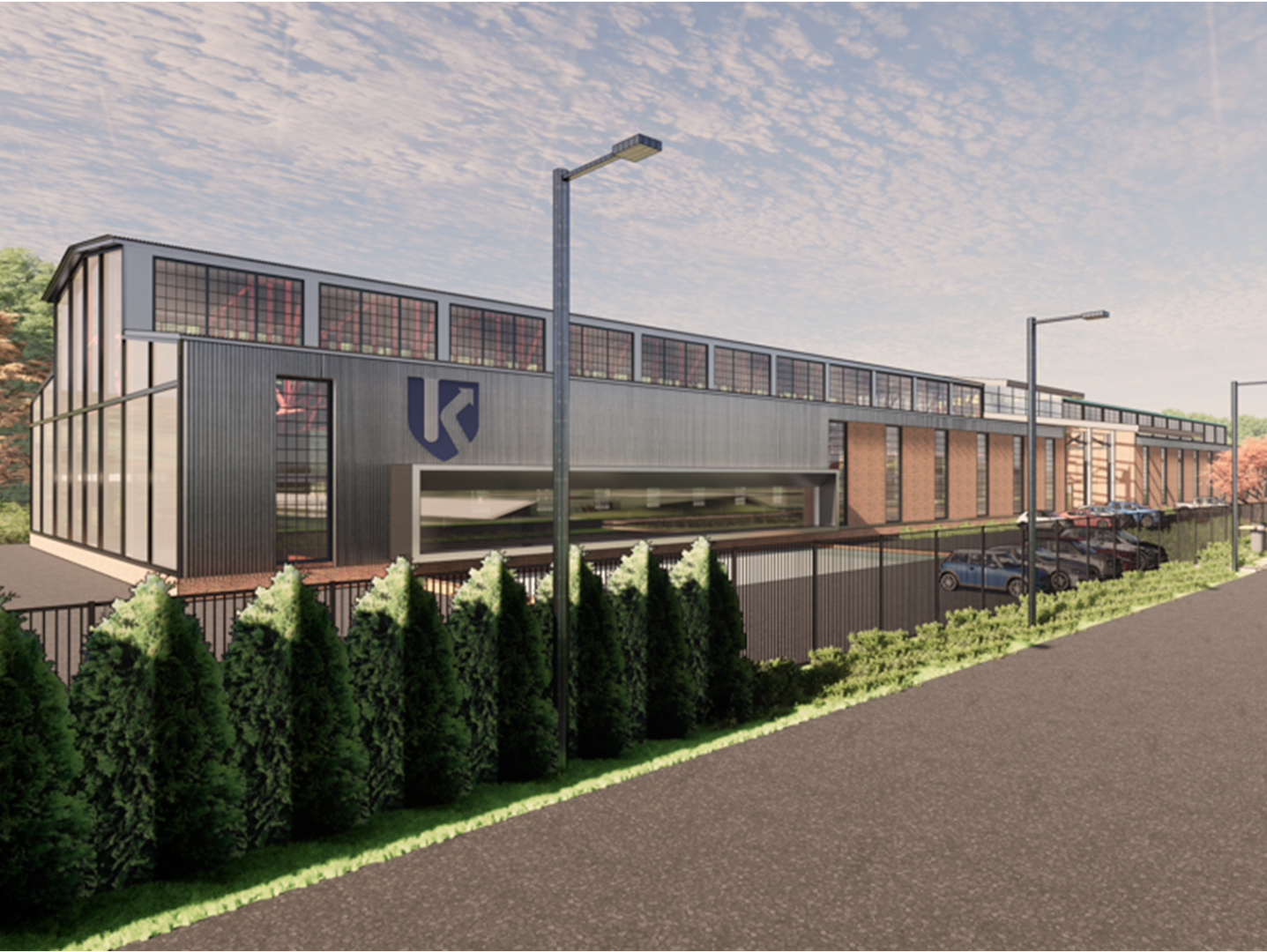An artist 's impression of a large building with the letter k on it