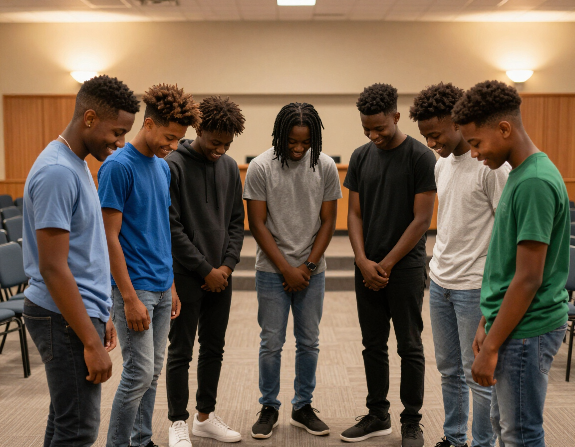 Teenagers in youth ministry circle