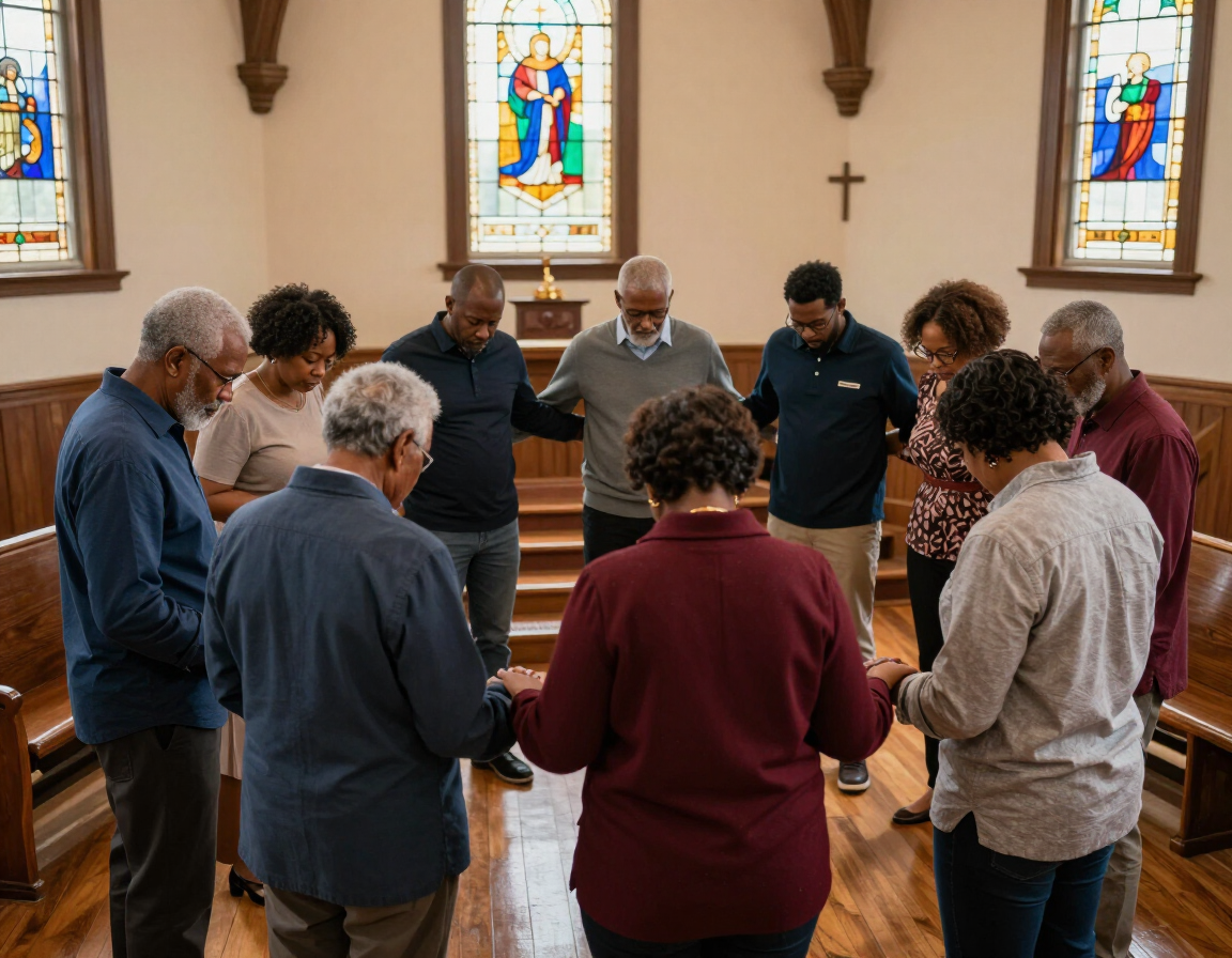 Prayer circle inside the church