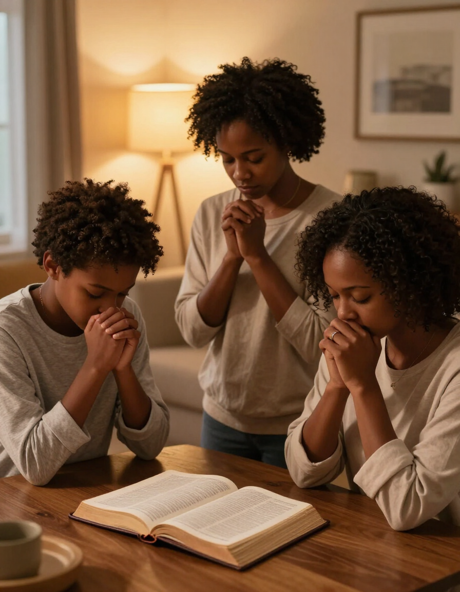 Family in Thursday evening prayer