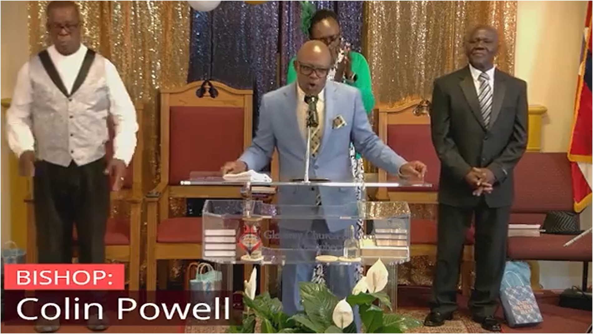 Minister preaching at pulpit during Sunday service