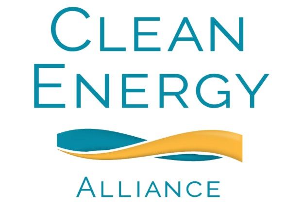 Clean Energy Alliance logo with teal text above a teal and gold wave.