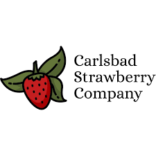 Logo of Carlsbad Strawberry Company: a red strawberry with green leaves, text to the right.
