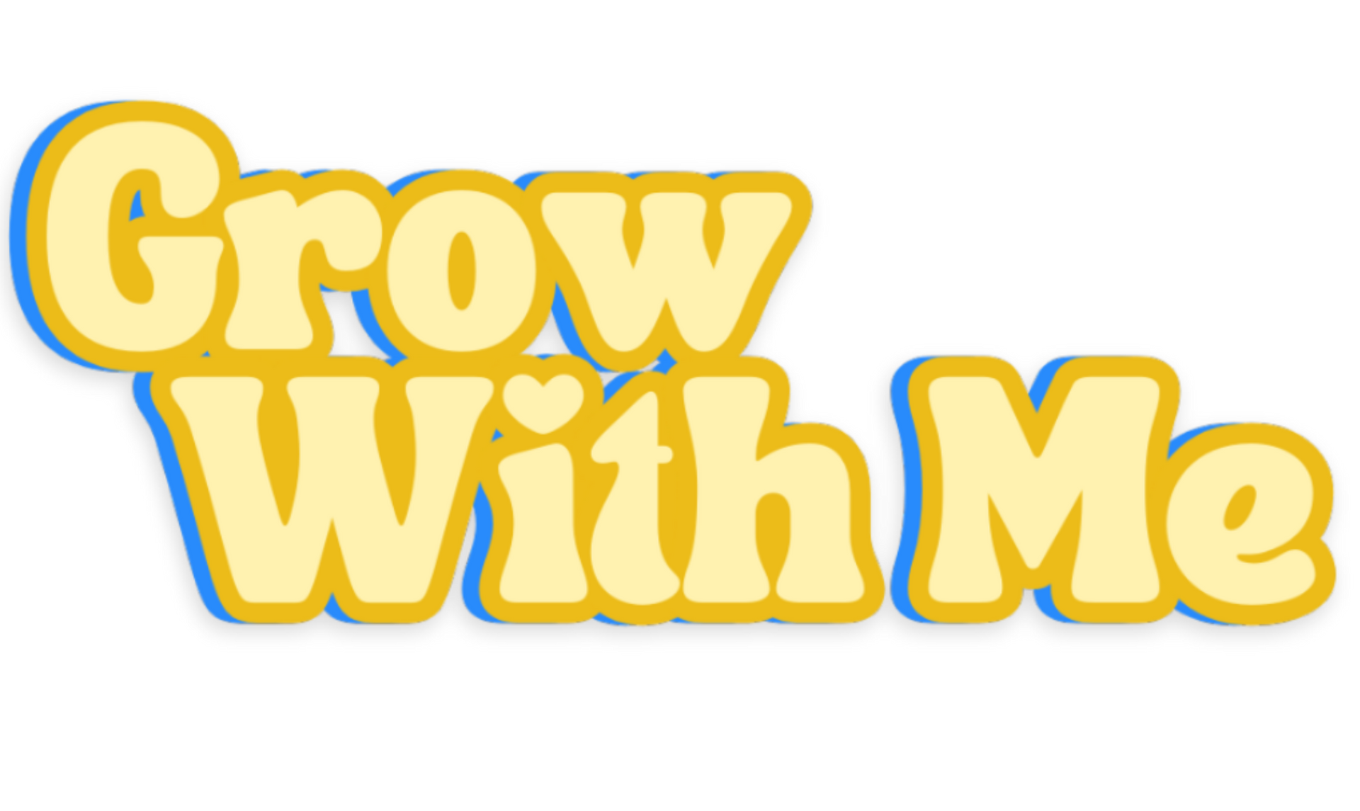 Yellow “Grow With Me” text logo with blue outline on a white background