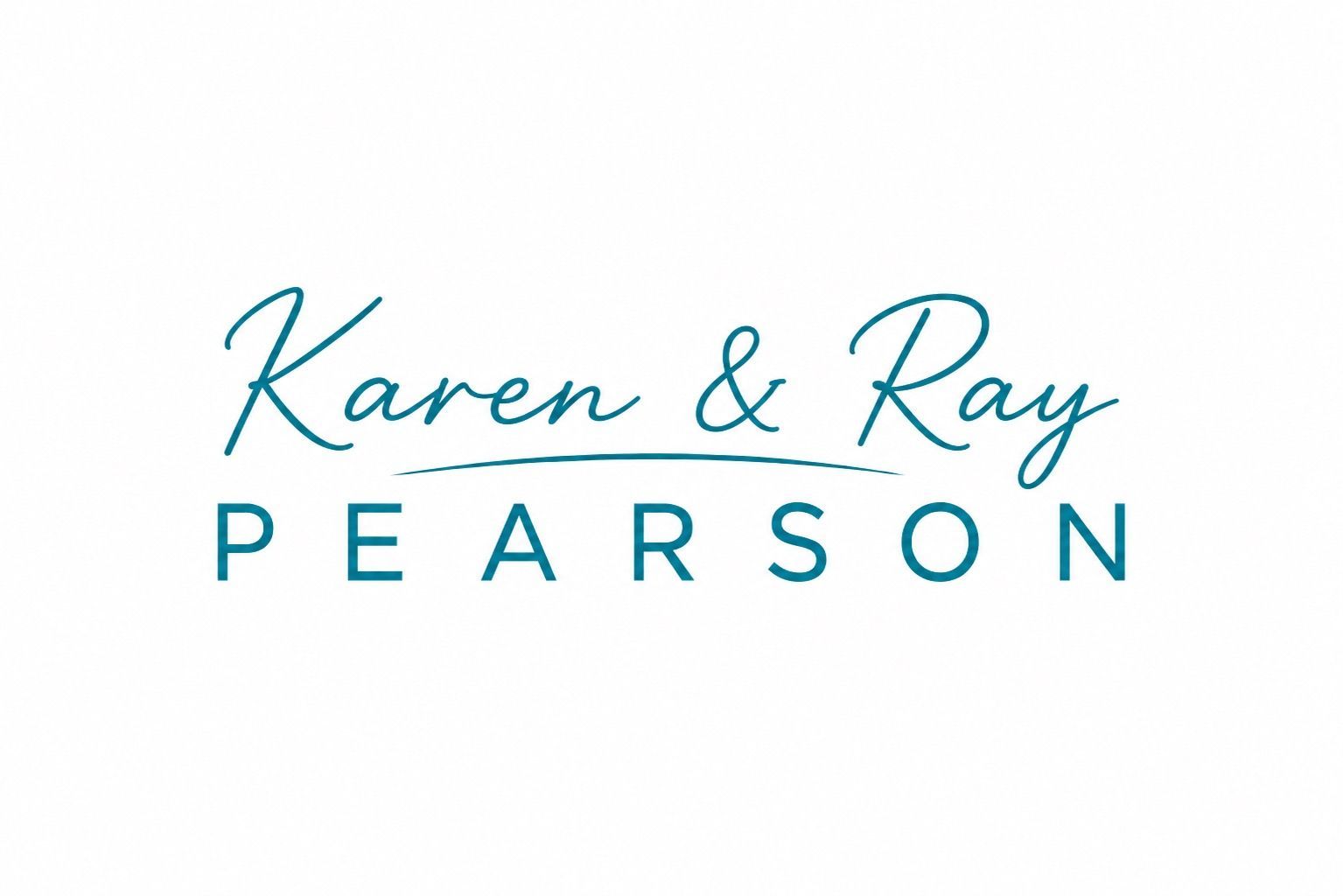 Karen & Ray Pearson logo in teal script and uppercase text on a white background