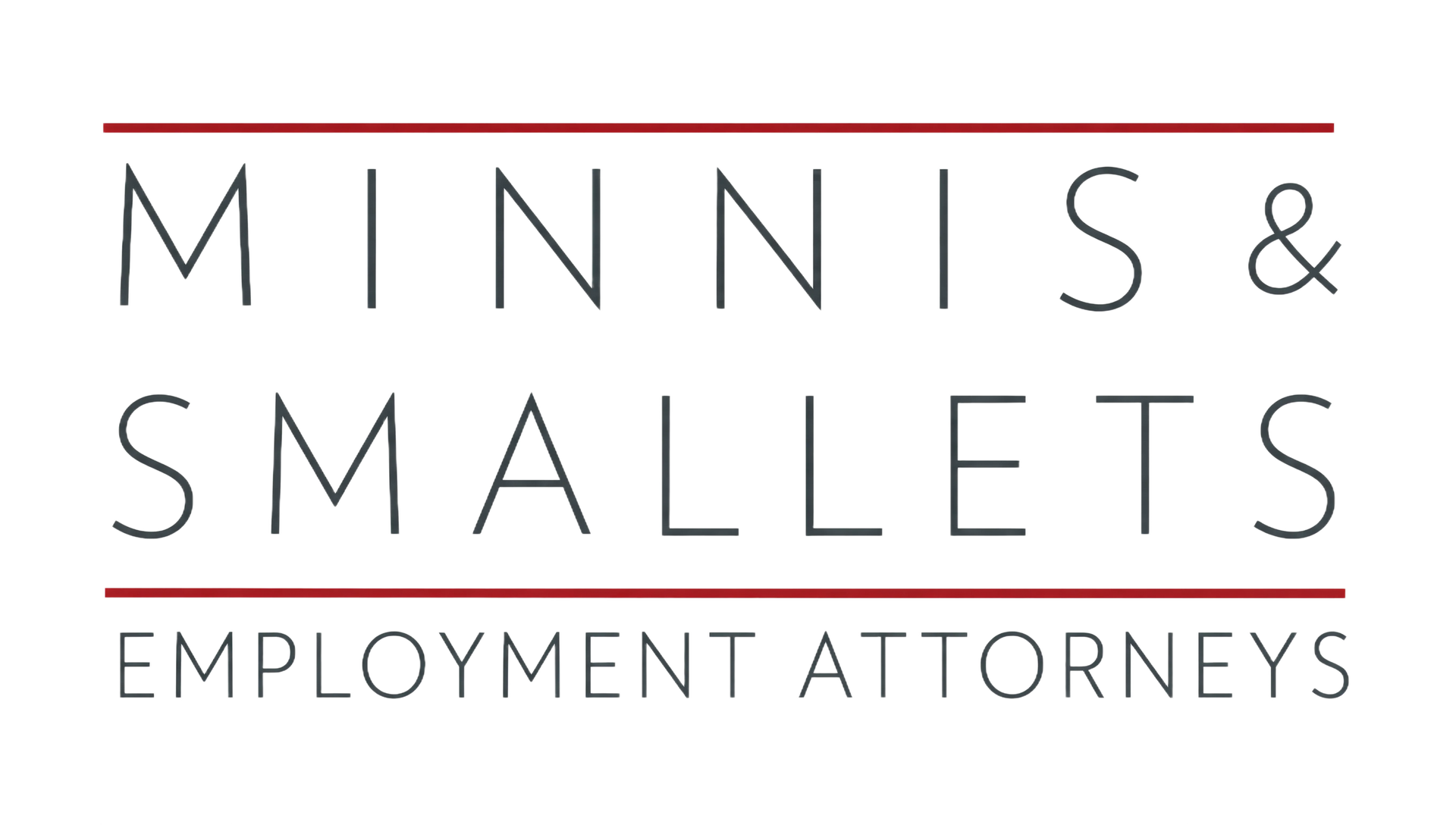 Minnis & Smallets Employment Attorneys logo in gray text with thin red lines above and below
