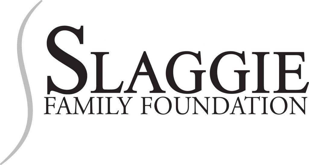 Slaggie Family Foundation logo: Black text with a curved gray line.