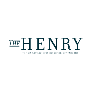 Logo for The Henry restaurant, navy text on white background. Reads