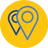 Two blue location markers overlapping in a yellow circle.