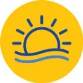 Sun over water icon in yellow and blue.