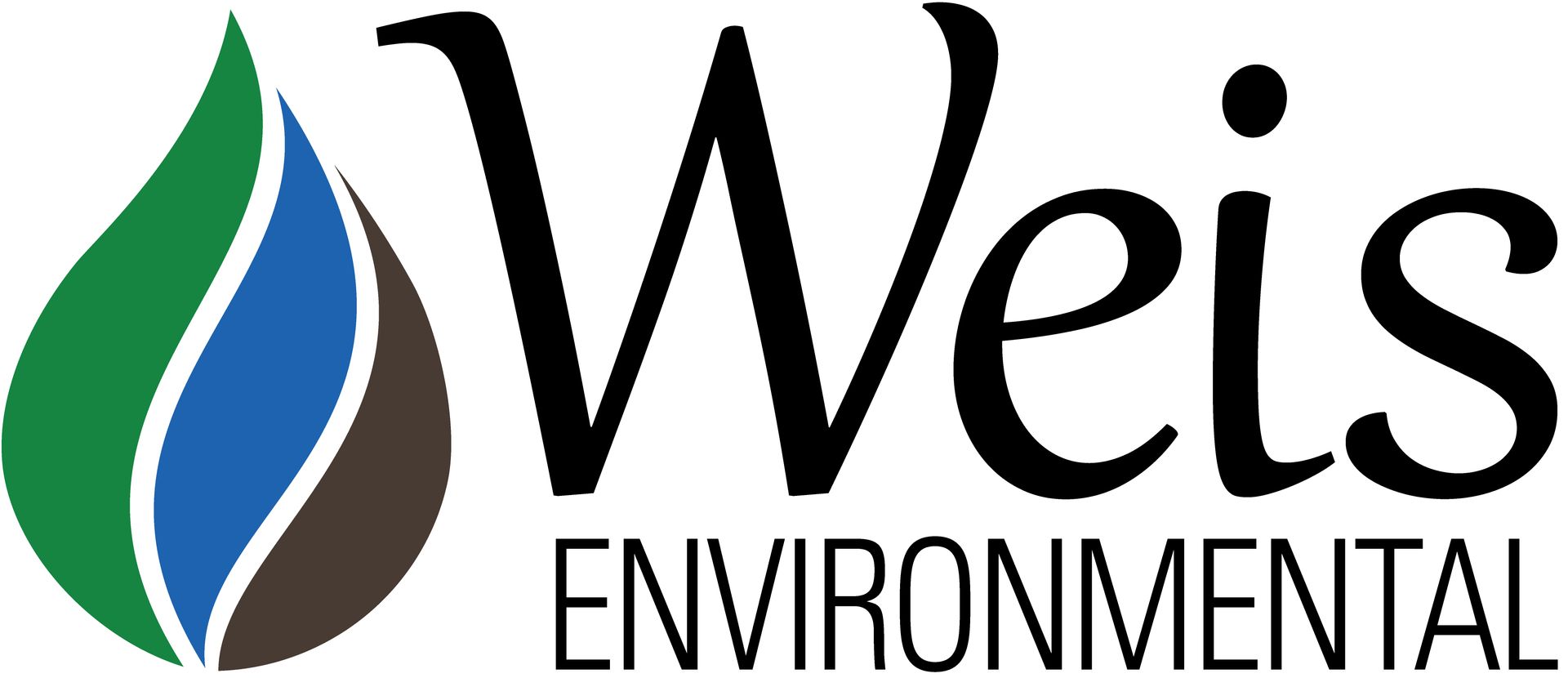 Logo with a green, blue, and brown teardrop shape and the name