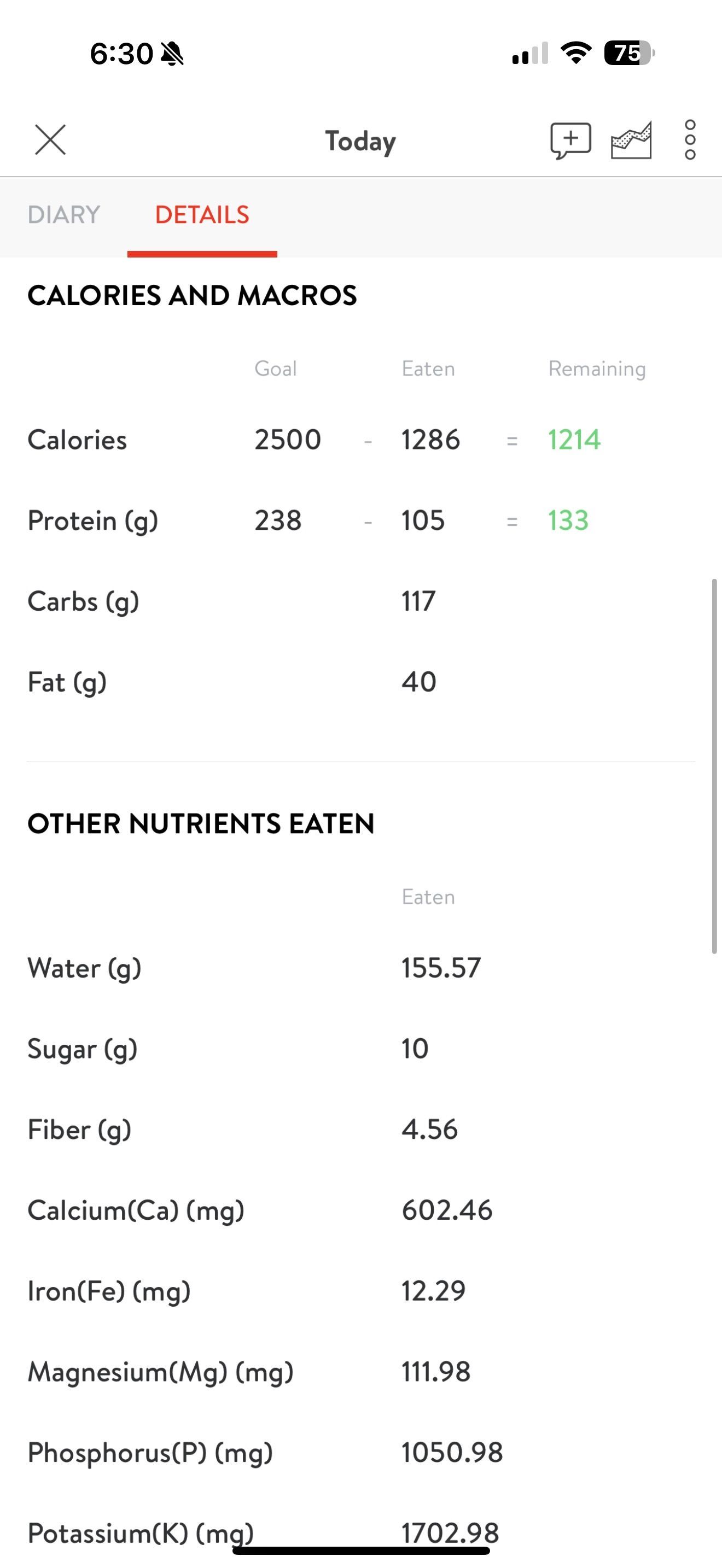 screenshot of the detailed macro breakdown in the Sasquatch Remote app