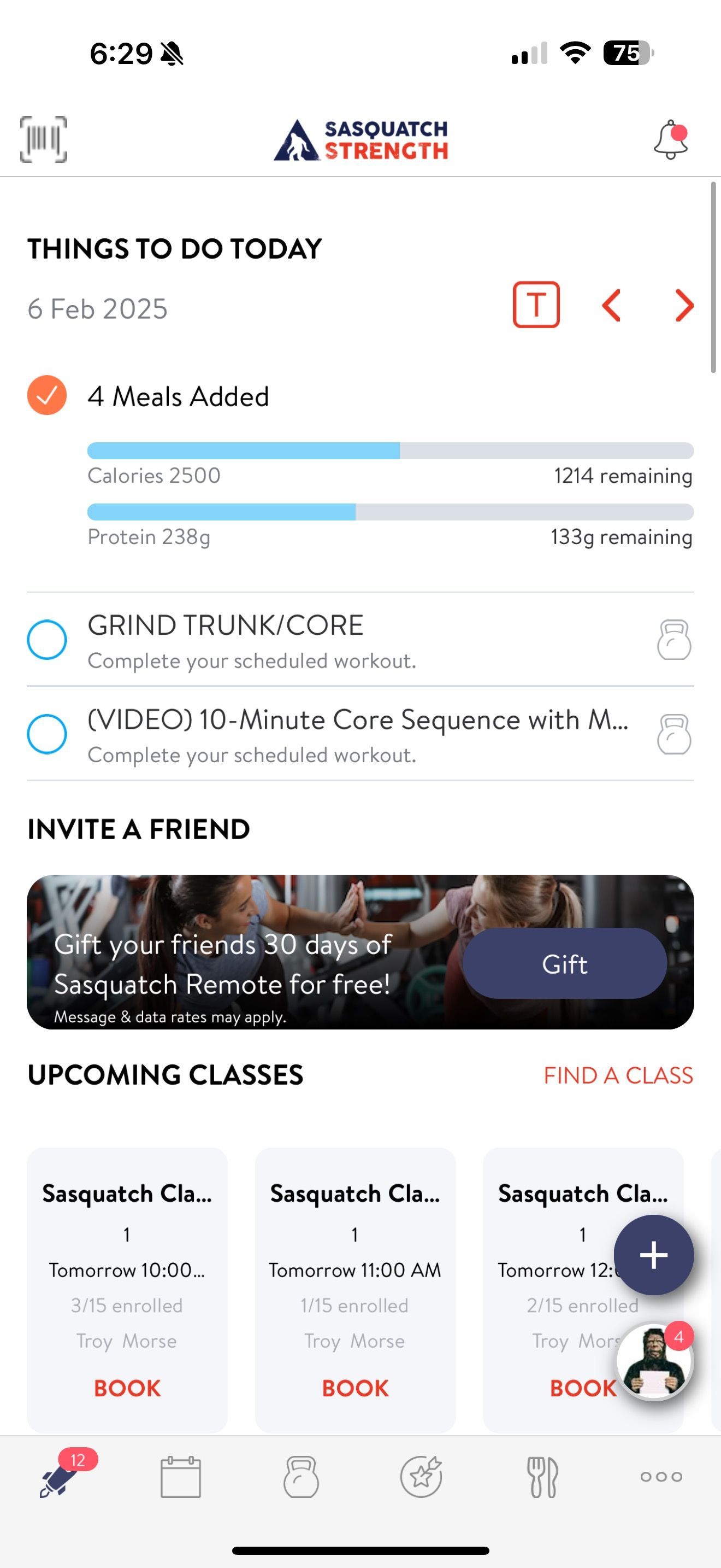 screenshot of main dashboard in the Sasquatch Remote app