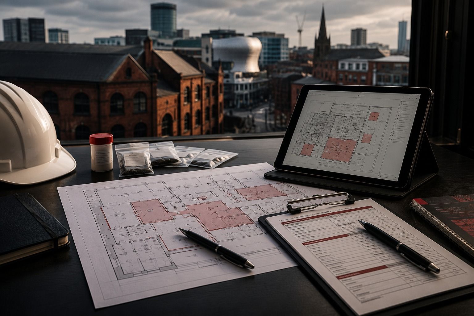 Asbestos survey planning documents for a Birmingham and West Midlands property inspection