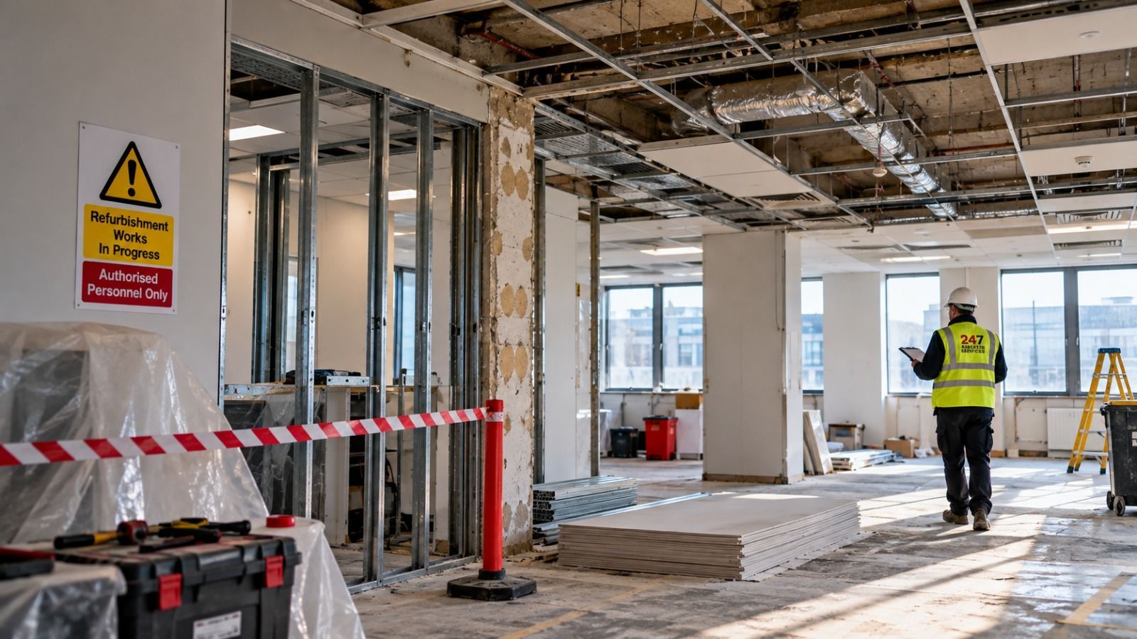 Commercial property being assessed for asbestos before refurbishment work begins