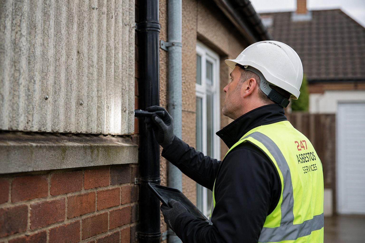 247 Asbestos Services surveyor inspecting a UK property during an asbestos survey