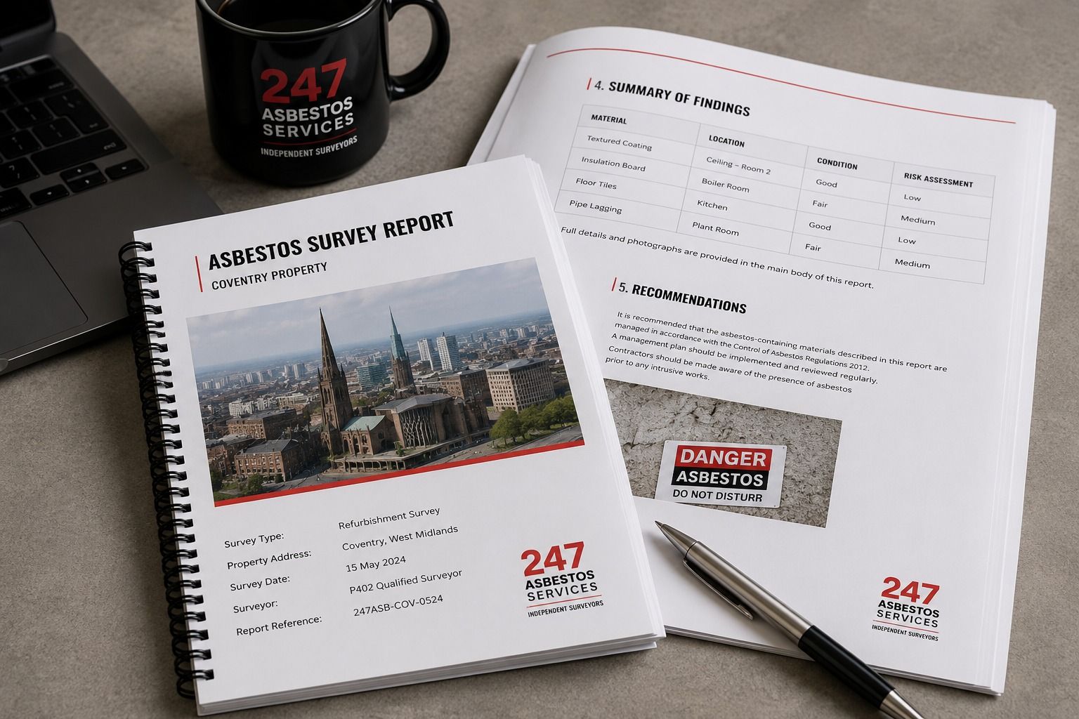 Asbestos survey report and findings prepared for a Coventry property