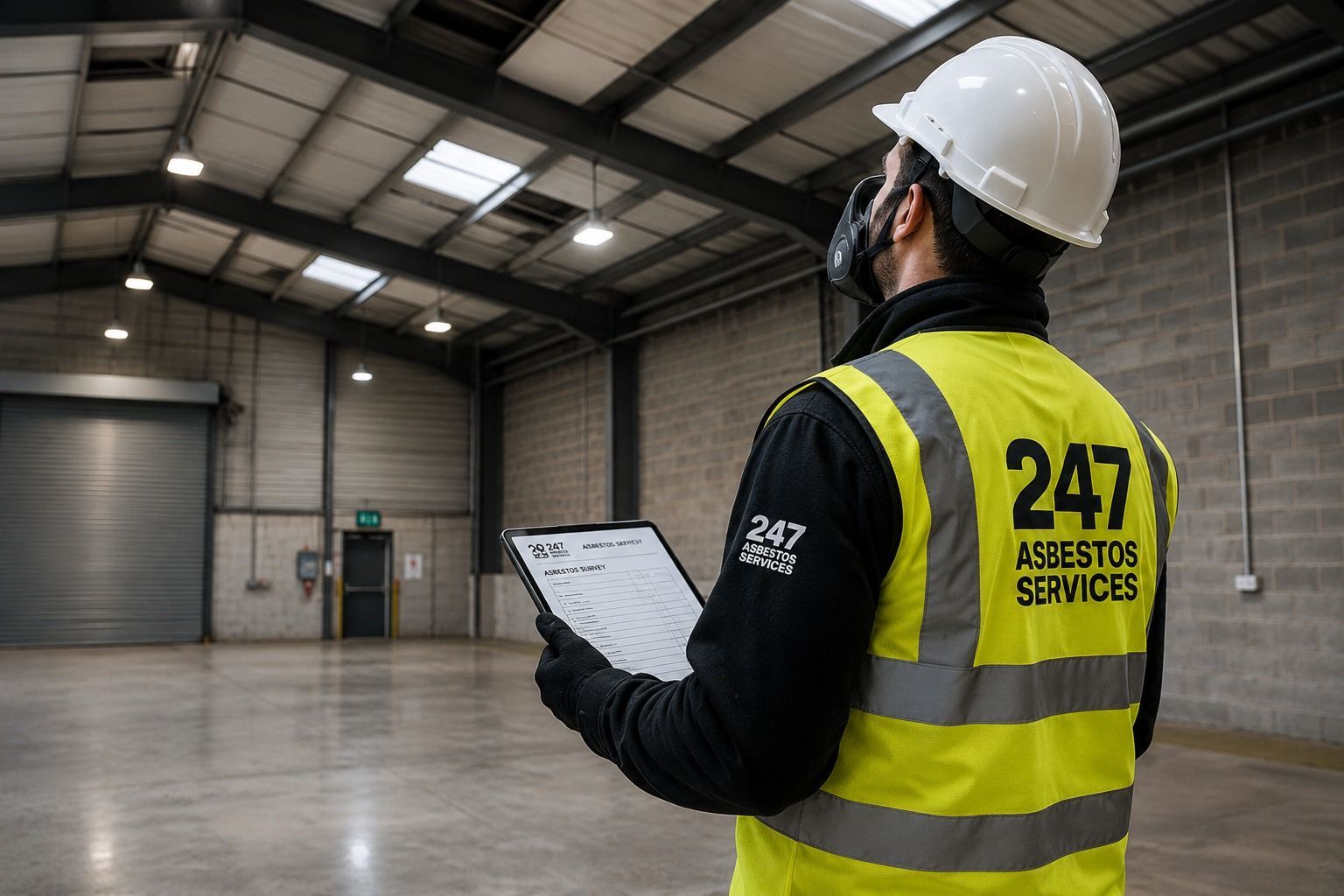 P402 asbestos surveyor inspecting a Wolverhampton commercial property before refurbishment work