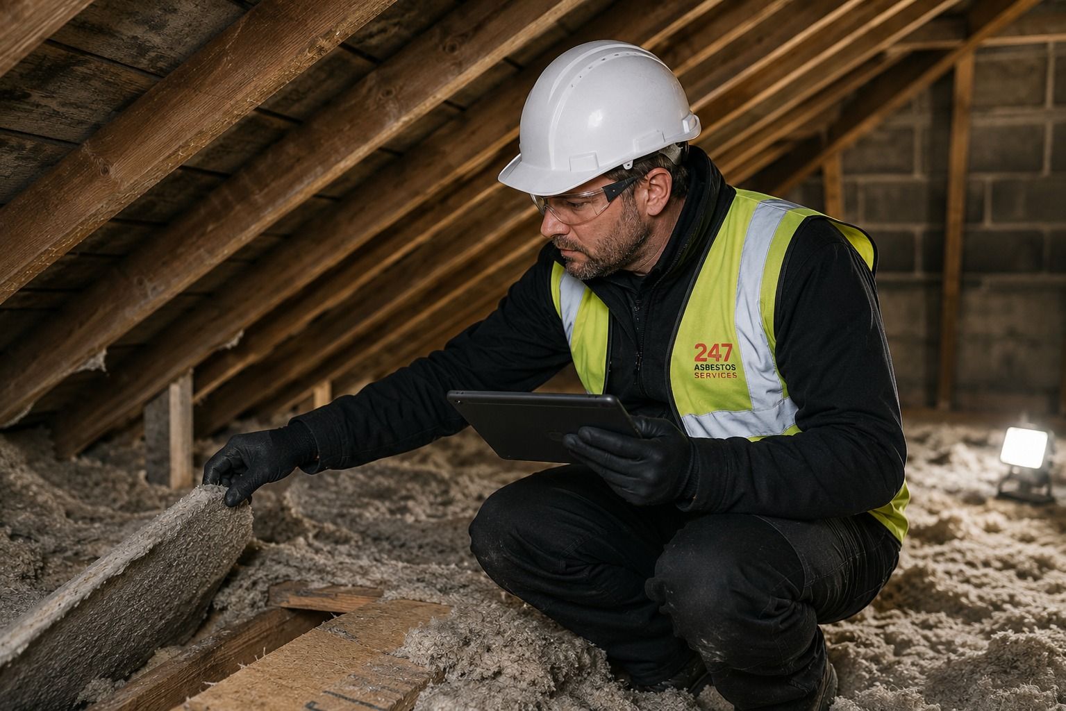 Asbestos surveyor inspecting a loft space in a Bristol and South West property