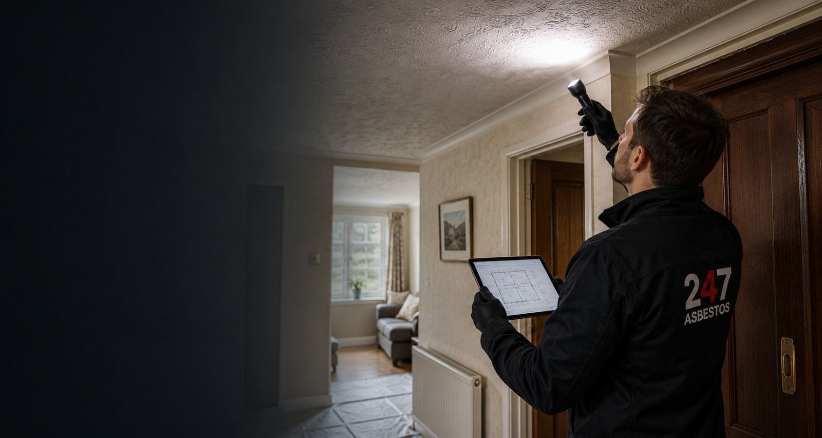 Asbestos Surveys for Homeowners Qualified asbestos surveyor inspecting an older UK home for a homeowner