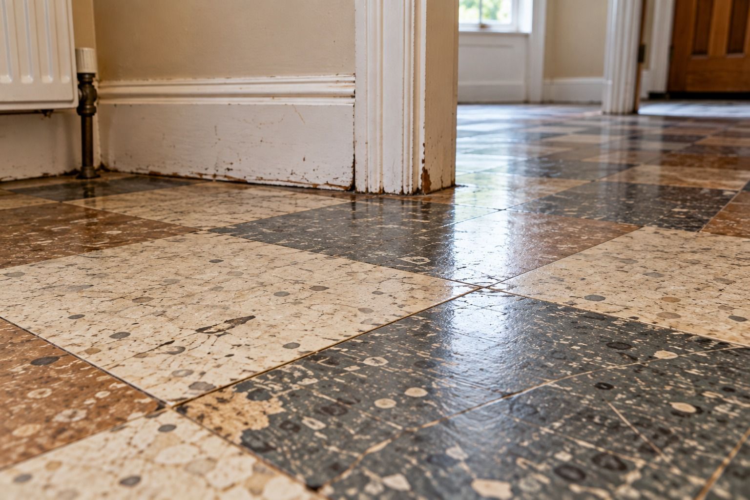 Older vinyl floor tiles in a UK property