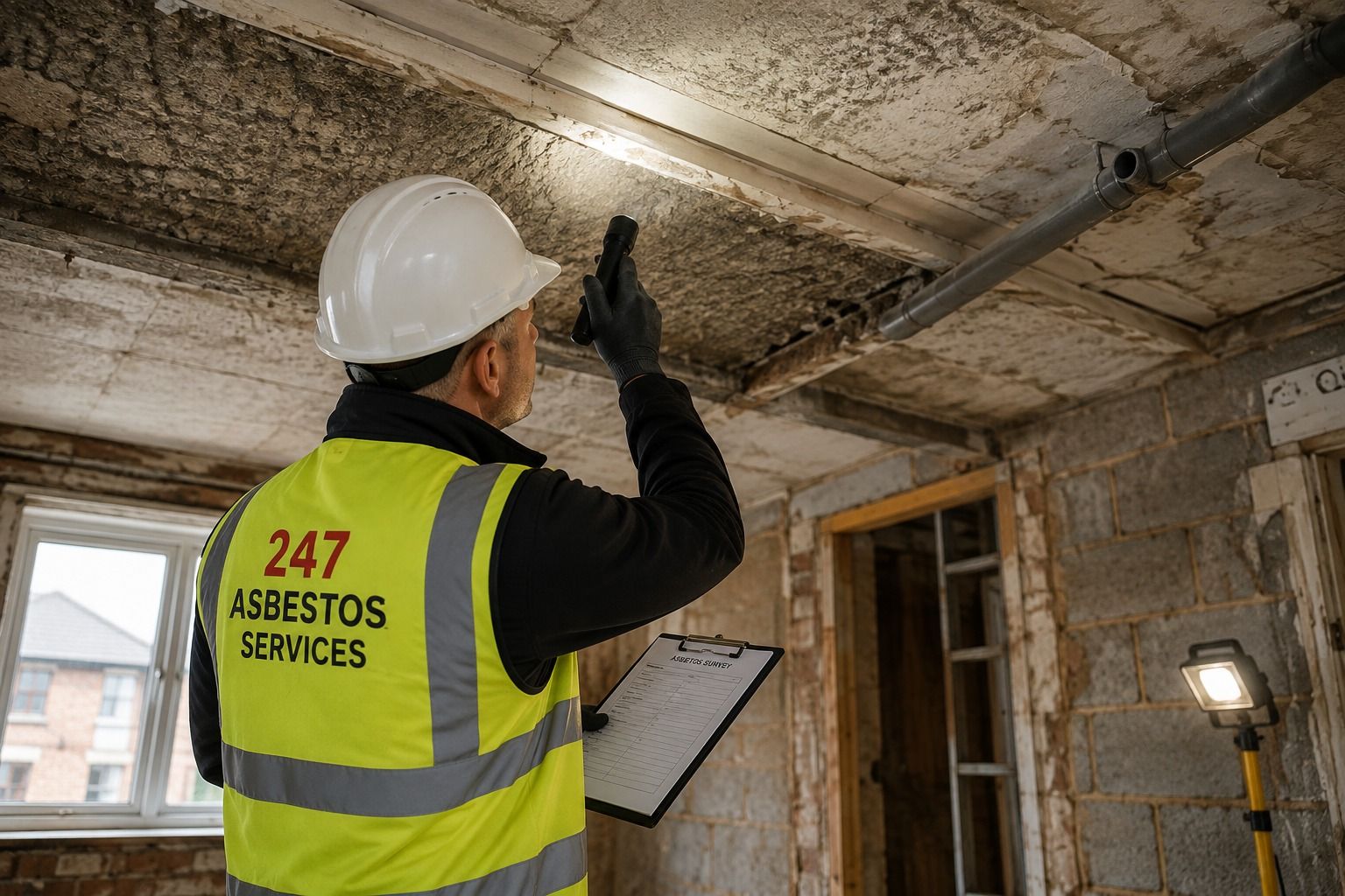 247 Asbestos Services surveyor carrying out a refurbishment asbestos survey before intrusive work