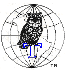 A black and white drawing of an owl sitting on top of a globe.