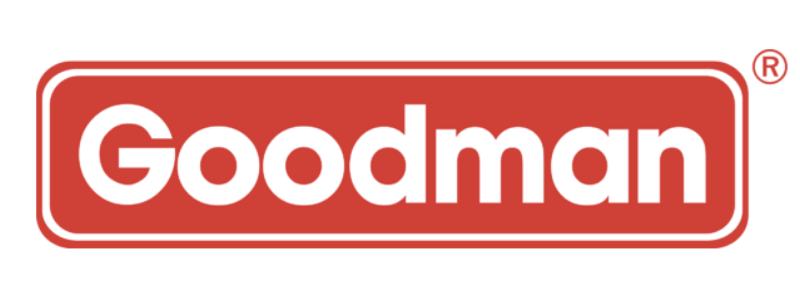 Goodman logo in white text on a red rounded rectangle