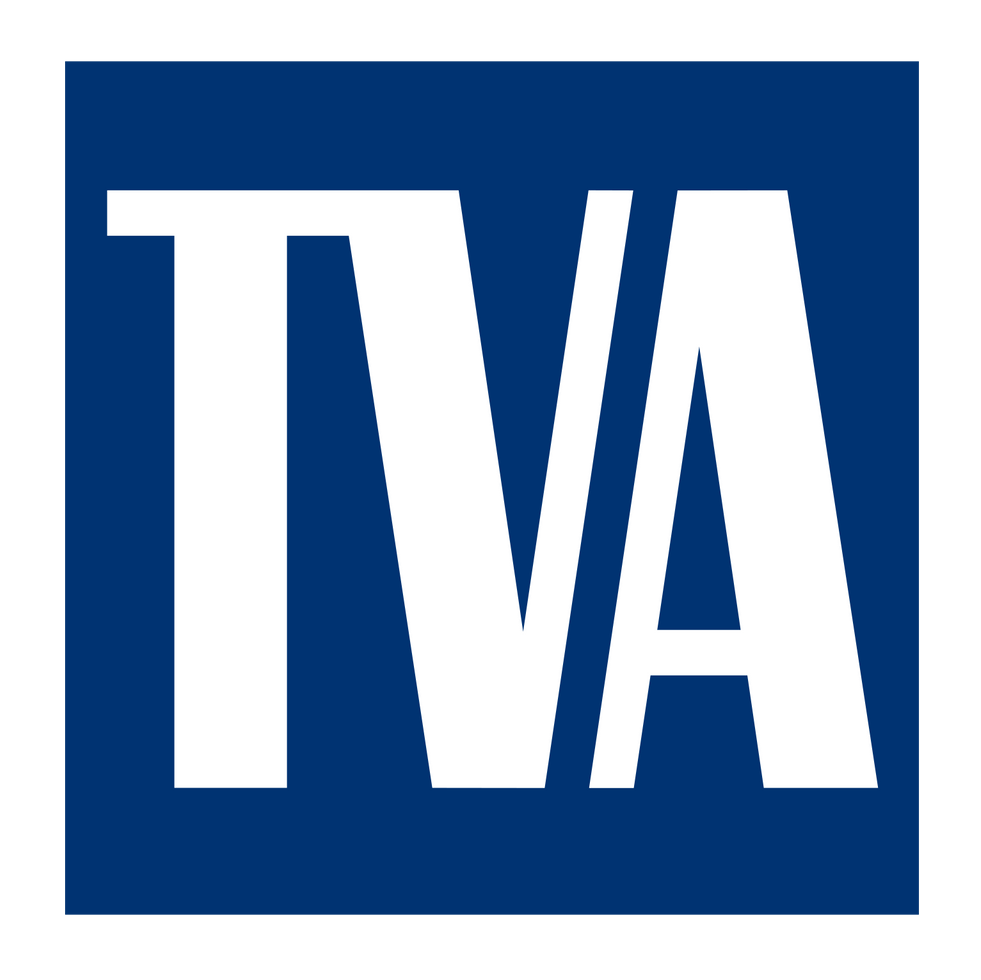 White TVA letters on a dark blue square logo