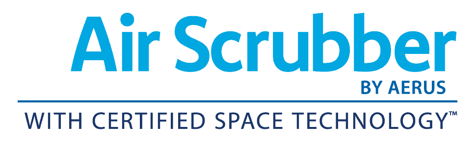 Blue “Air Scrubber” logo with “by Aerus” and “with certified space technology” tagline