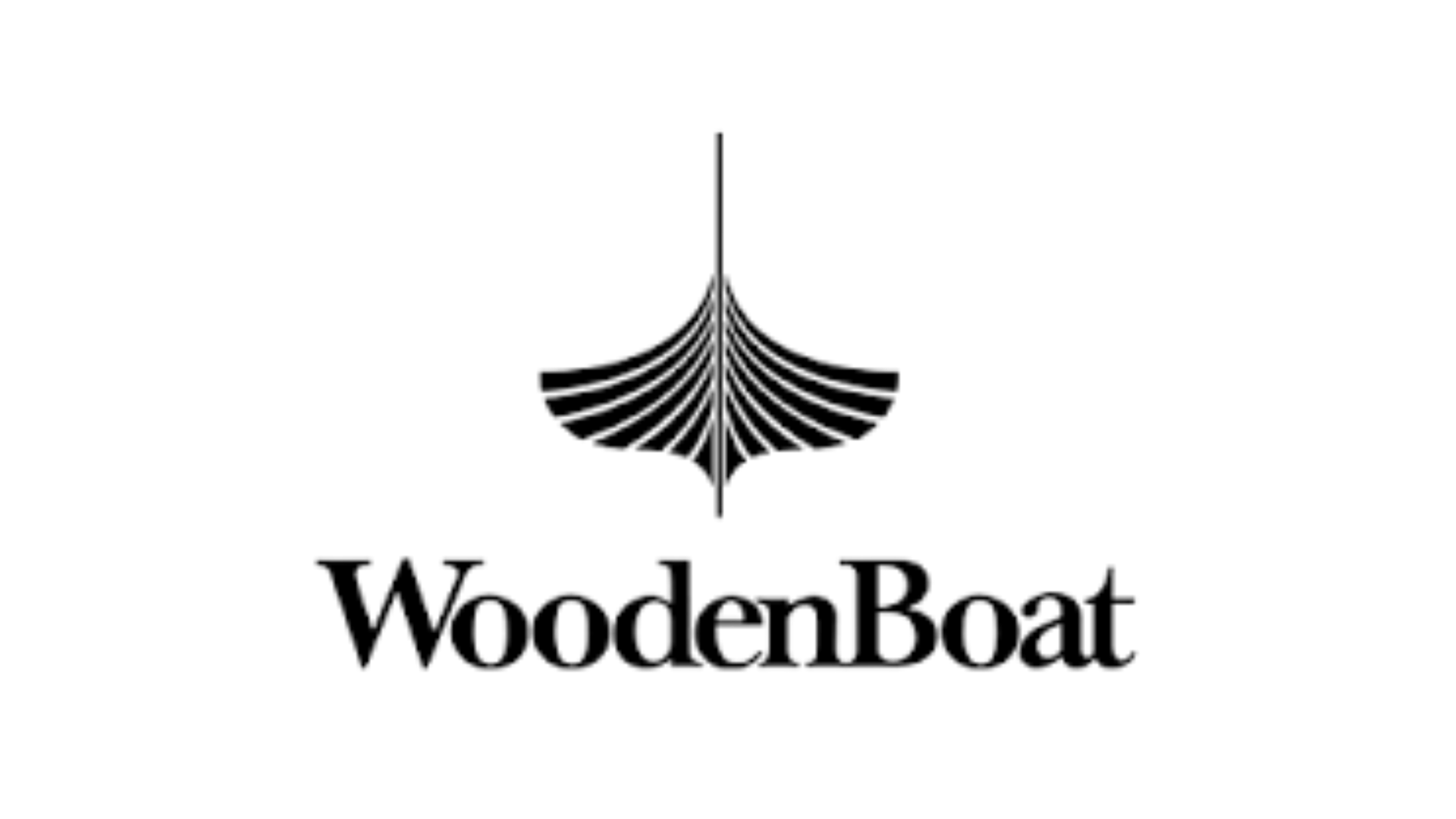 Black stylized boat logo above the word “WoodenBoat” on a white background